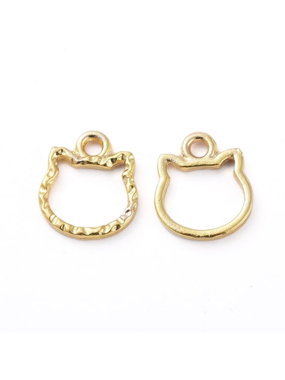50pcs Zinc Alloy Open Back Bezel Pendants For UV Resin Epoxy Resin Pressed Flower Jewelry Cat Shape Golden 11.5x10x1.5mm Hole: 1.6mm