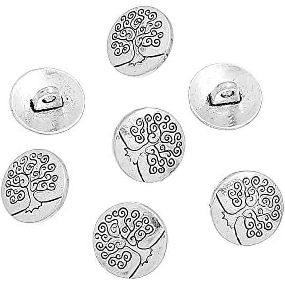 50pcs Zinc Metal Alloy Shank Buttons Flat Round with Tree of Life Silver 14.5x7mm Hole: 2.5mm