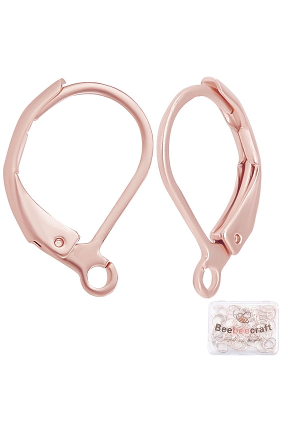 50pcs/box Leverback Earring Findings Stainless Steel Clasp Earring Hooks 15.5x10x1.5mm Ear Wire Clip Earring Connector Rose golden for Jewelry Making