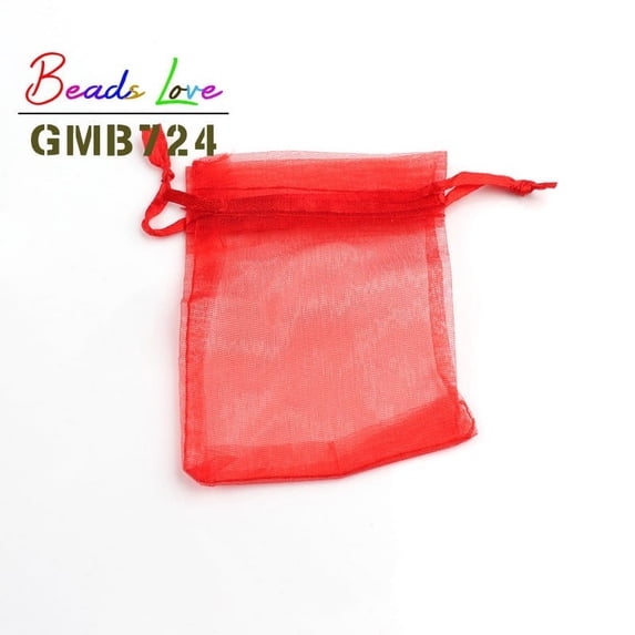 50pcs/lot (4 Size) Organza Gift Bag Jewelry Packaging Bag Wedding Party Goodie Packing Favors Cake Pouches Drawable Bags Present red 5x7cm