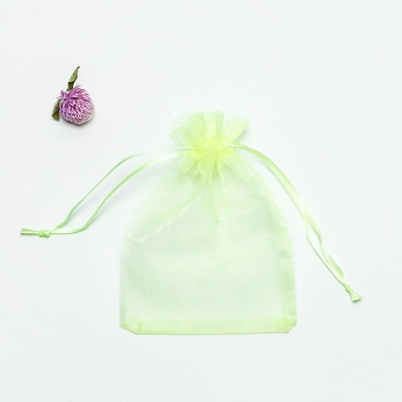 50pcs/lot Adjustable Organza Bags Drawstring Jewelry Packaging Favors Cake Pouches Candy Wedding Packing Present Pouches 4Size Fruit green 10x15cm