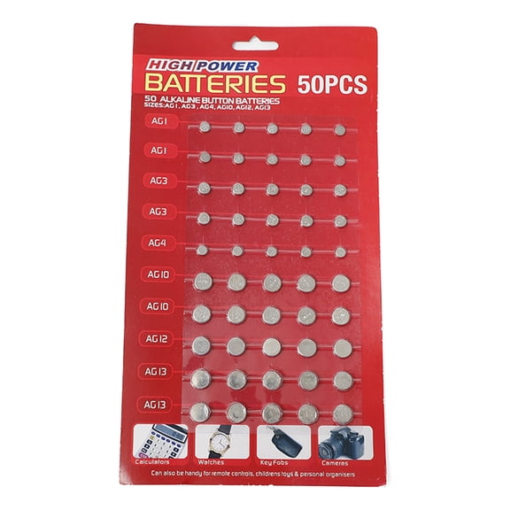 50Pcs Portable AG1/AG3/AG4/AG10/AG12/AG13 Button Cell Batteries Coin Cell Lithium Batteries for Projects