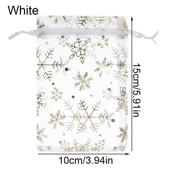 50pcs/lot Party Supplies Red/White Snowflake Design Jewelry Packaging Bags Organza Bags Gift Pouches Drawstring Candy Pouch WHITE 10X15CM