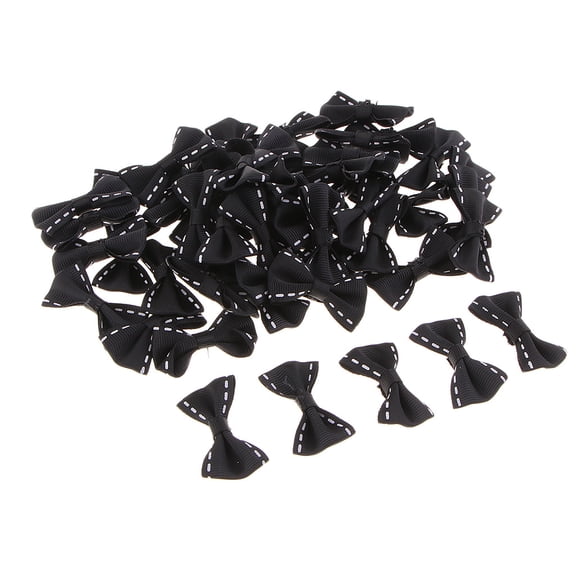 50pcs/set Mini Satin Bows Loops Bowknot 3.7×2cm for Crafts, Decoration, Gift, Black