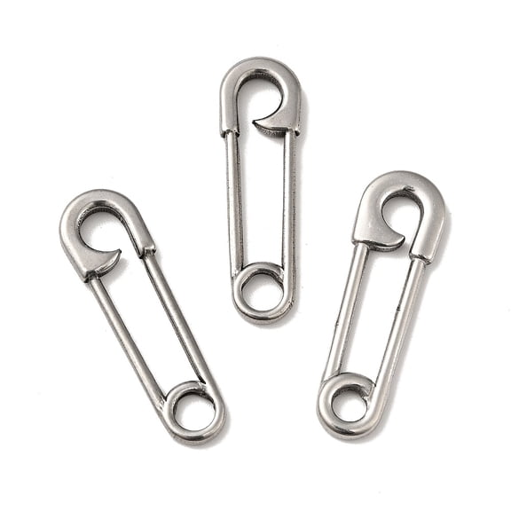 50pcs style 304 Stainless Steel Linking Rings Safety Pin Shape Antique Silver 31x9x2.5mm