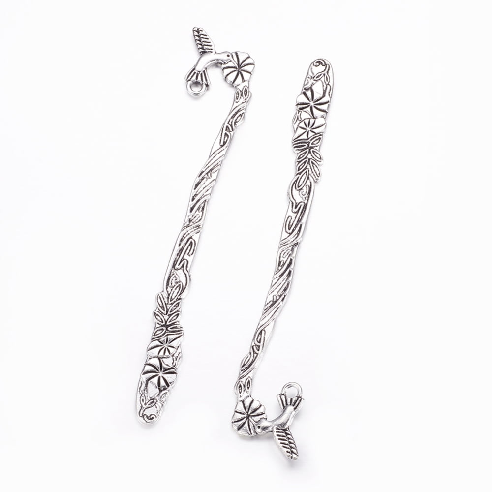 50pcs style Alloy Bookmarks Lead Free and Cadmium Free Antique Silver 123x20x4mm Hole: 3mm