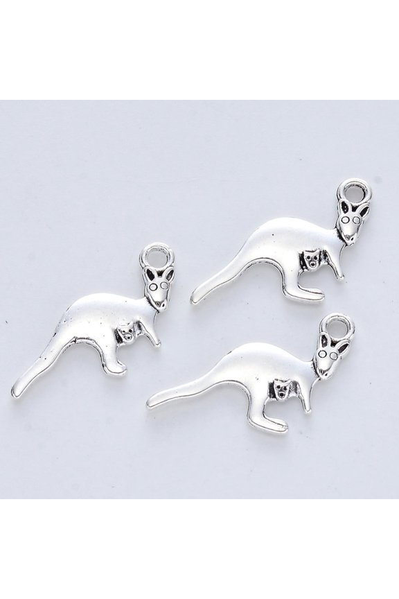 50pcs style Alloy Pendants Cadmium Free & Lead Free Kangaroo Antique Silver 12x26x2mm Hole: 2mm