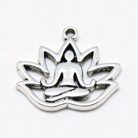 50pcs style Alloy Theme Pendants Lotus Cadmium Free & Lead Free Antique Silver 16.5x18x1.5mm Hole: 1mm