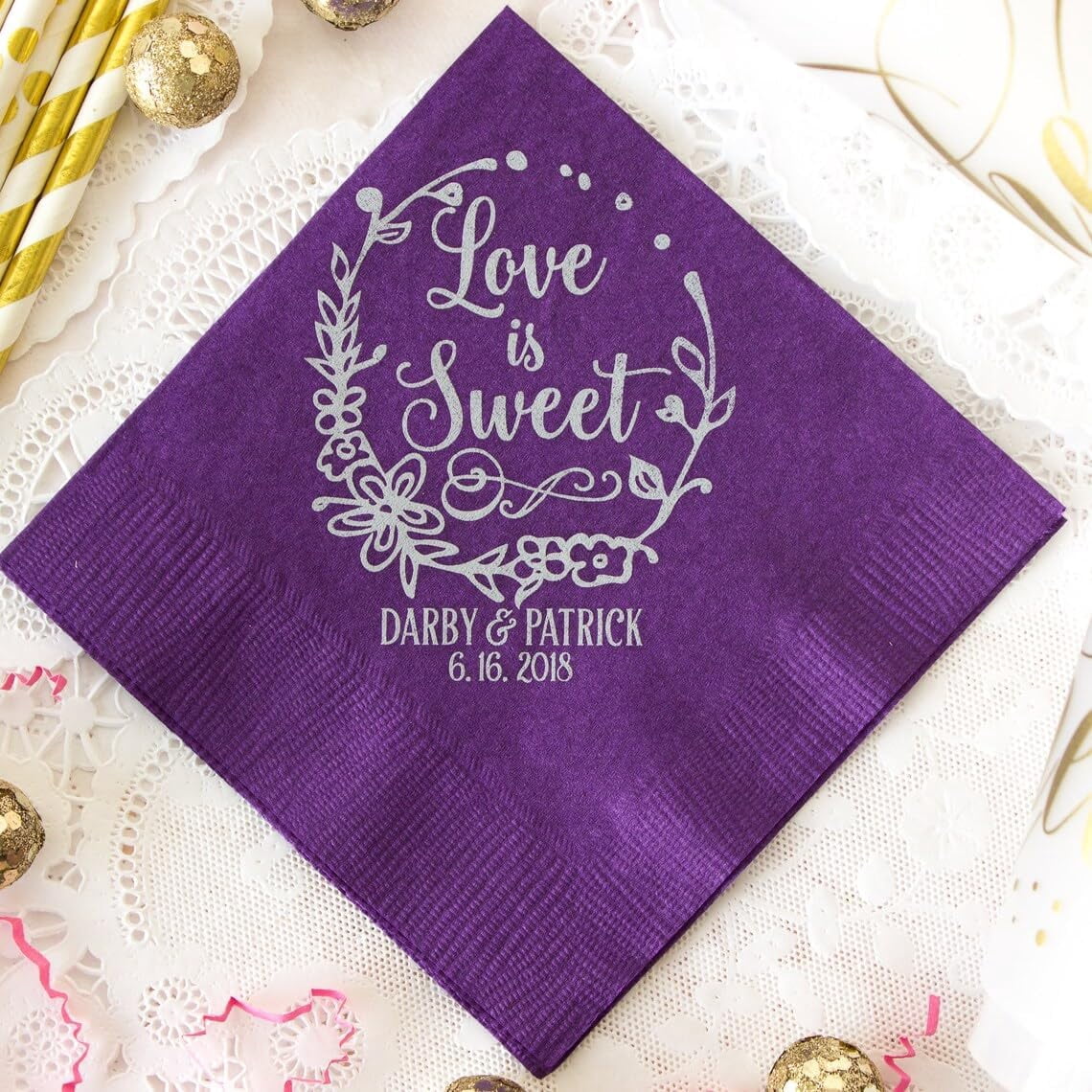 50pcs wedding Cocktail Napkins，Love is Sweet Monogram Personalized ...