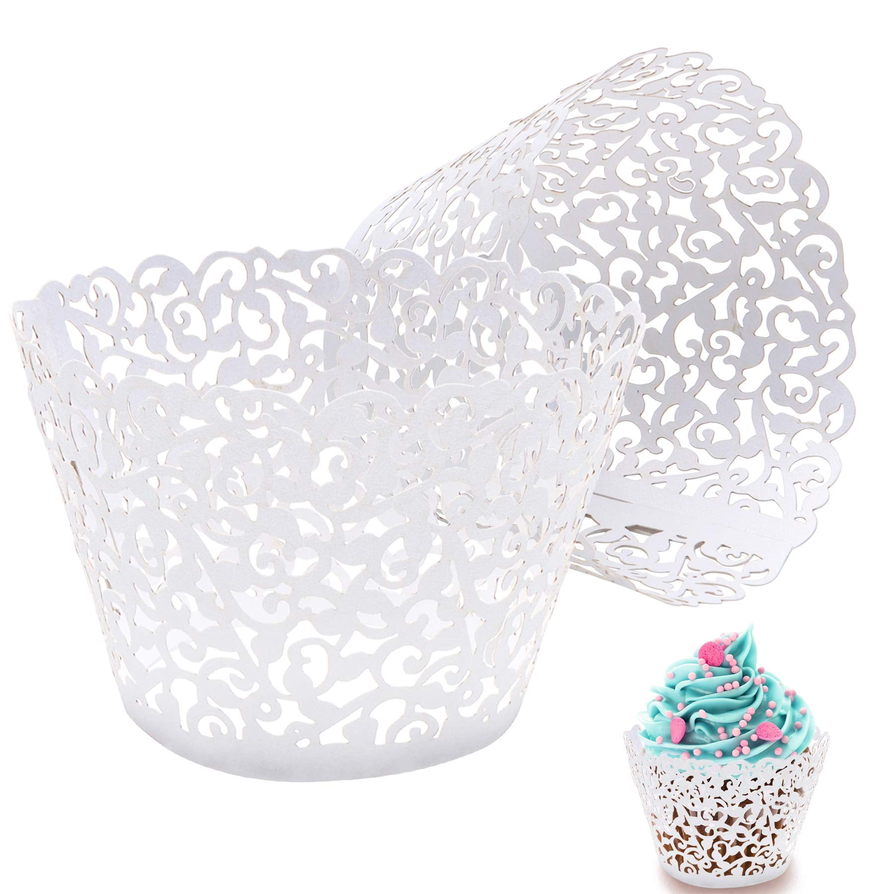 50pcs white Cupcake Wrappers Lace Cupcake Liners Laser Cut Cupcake Papers Cupcake Cups Cases for ...