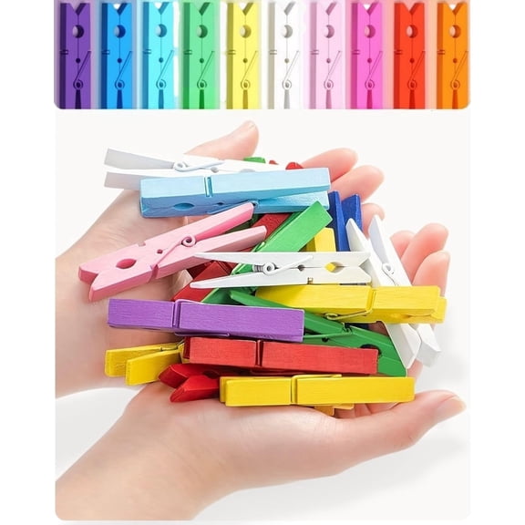 50pk Heavy Duty Colored Clothespins, 2.9" Large Wooden Clothes Pins for Classroom Crafts Laundry, 10 Vibrant Colors Decorative Pegs
