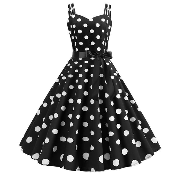 50s 60s Dresses Women's Vintage Sleeveless Strap Polka Dot Pinup 1950s Rockabilly Swing Cocktail Party Tea Dresses