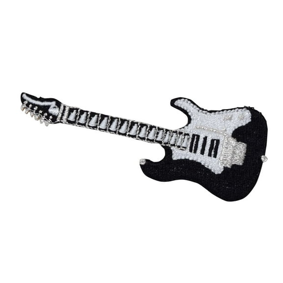 50s - Electric Guitar - White/Black - Iron on Applique /Embroidered Patch