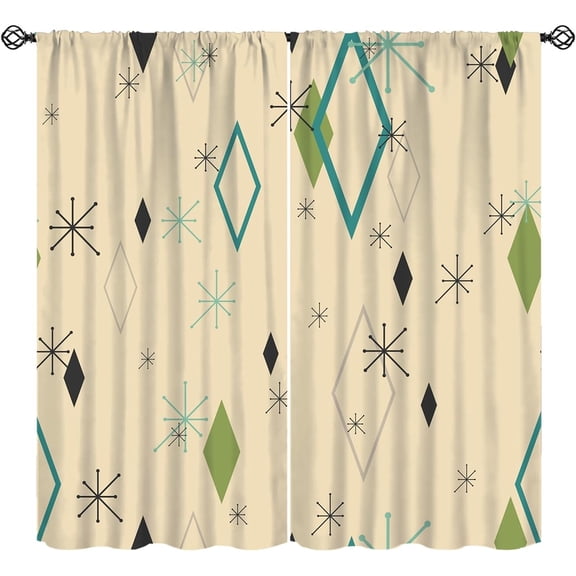 50s Retro Curtains, Atomic Mid Century Modern Space Background Window Treatments, Rod Pocket Thermal Insulated Drapes 2 Panel Sets for Bedroom Living Room, 84" W X 84" L