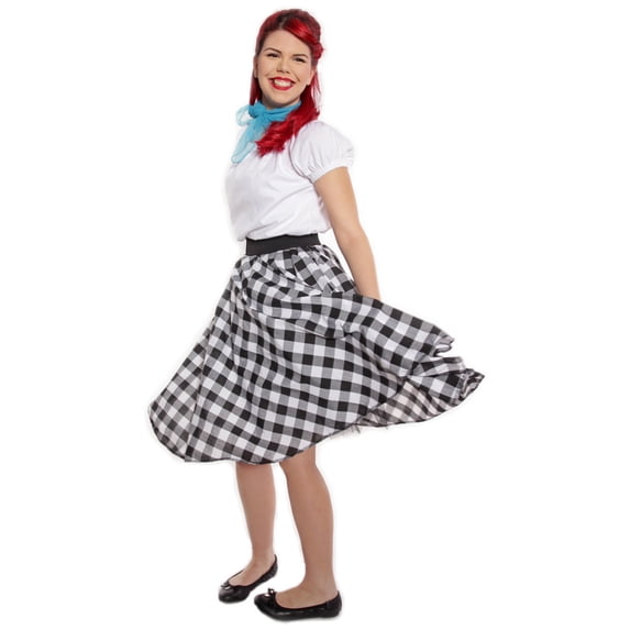 50s Style Circle Skirt - Black & White Check with Black Crinoline by Hey Viv ! - Small / Medium