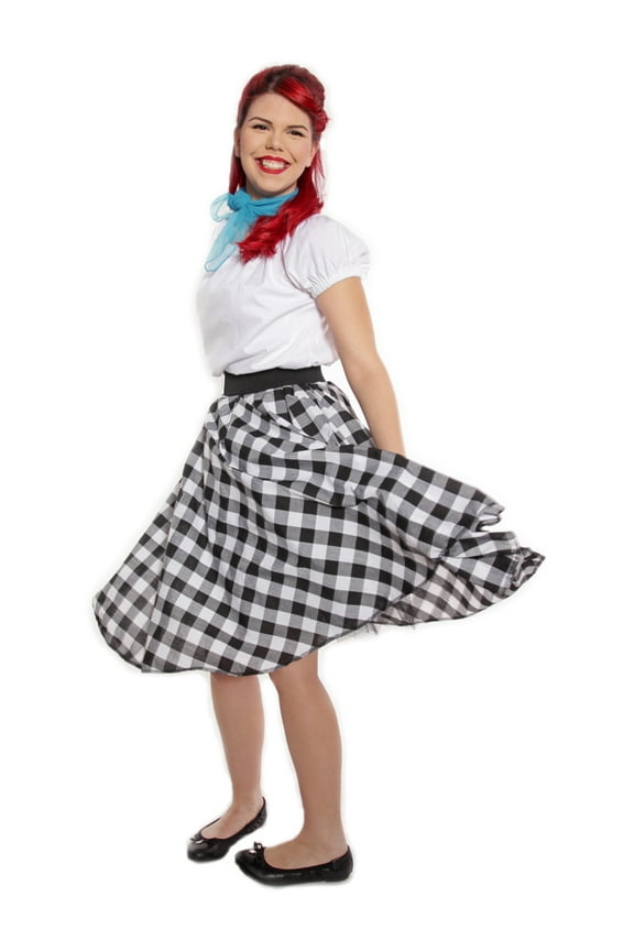 50s Style Circle Skirt - Black & White Check with Black Crinoline by Hey Viv ! - Small / Medium