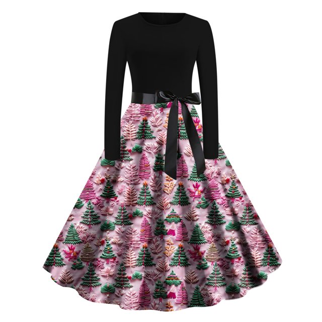 50s Vintage Christmas Dress for Women Xmas 3D Print Patchwork Plus Size