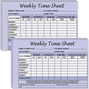 50set Employee Weekly Time Sheets Weekly Format 2 Part Carbonless 5.5 x 8.26 Inch