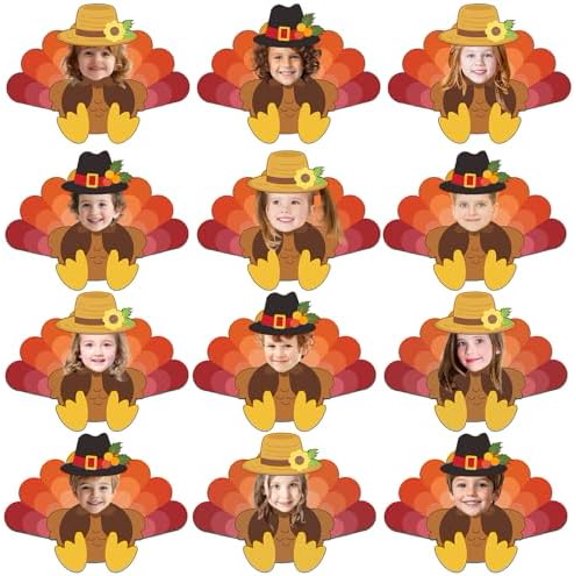 50set Thanksgiving Turkey Paper Cutouts with 200Pcs Glue Points for Fall Bulletin Board Decor,Turkey Paper Cut Out for School Autumn DIY Craft Art Decorations Home Office Party Wall Decor