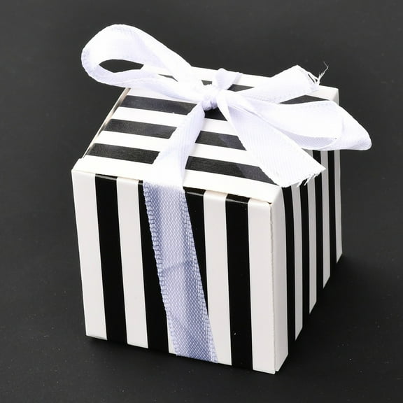 50sets Square Foldable Creative Paper Gift box Stripe Pattern with Ribbon Decorative Gift box for Weddings White 55x55x55mm