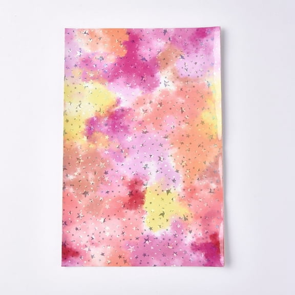 PU Leather Fabric Sheet Self-adhesive Fabric Rectangle Star Pattern Hot Pink 30x20x0.1cm DIY