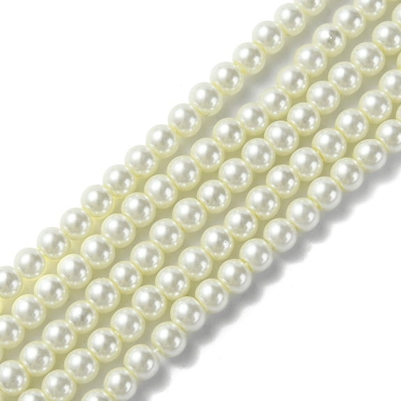 50strands Eco-Friendly Dyed Glass Pearl Round Beads Strands Grade A Cotton Cord Threaded Beige 4-4.5mm Hole: 0.7-1.1mm 104pcs/strand 15 inch