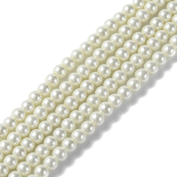 50strands Eco-Friendly Dyed Glass Pearl Round Beads Strands Grade A Cotton Cord Threaded White 4~4.5mm Hole: 0.7~1.1mm about 104pcs/strand 15 inch