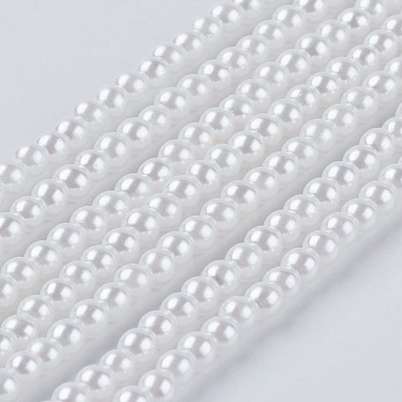 50strands Eco-Friendly Dyed Glass Pearl Round Beads Strands Grade A Cotton Cord Threaded White 3~3.5mm Hole: 0.7~1.1mm about 135pcs/strand 15 inch White