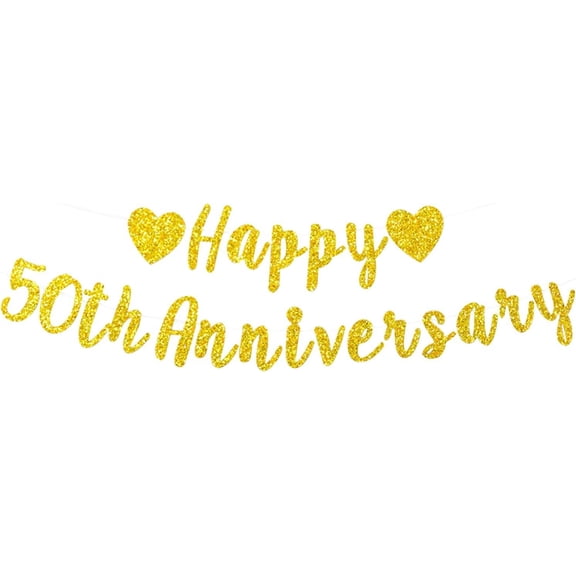 50th Anniversary Banner - Gold Glitter - 8x14cm/3.1x5.5inches - Perfect for 50th Anniversary, Wedding, Birthday Parties & More