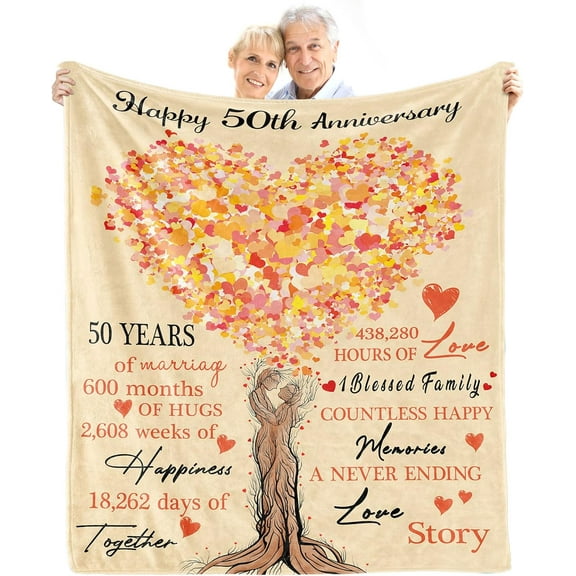 50th Anniversary Blanket Gifts, 50th Wedding Anniversary Blanket Gifts for Couple Parents, Golden 50 Year Anniversary Decorations Gift Ideas, Throw Blanket 60"X 50"