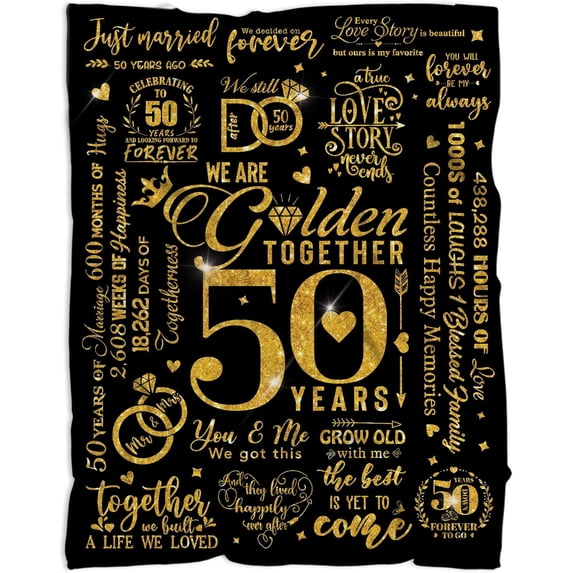 50th Anniversary Blanket Gifts, Gift for 50th Wedding Anniversary, 50 Golden Wedding Anniversary Couple Gifts for Husband Wife Dad Mom Grandparents Blanket Throws 60"x50", 50 Years of Marriage