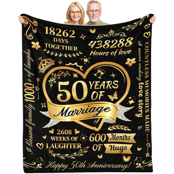 50th Anniversary Blanket Gifts - Wedding Anniversary Blanket Gifts, Anniversary Romantic Gifts for Couple, Golden 50 Years of Marriage Gifts for Wife, Husband, Dad, Mom, Grandpa, Grandma, 50"x60"