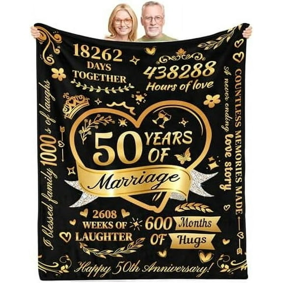 50th Anniversary Blanket Gifts - Wedding Anniversary Blanket Gifts, Anniversary Romantic Gifts for Couple, Golden 50 Years of Marriage Gifts for Wife, Husband, Dad, Mom, Grandpa, Grandma,