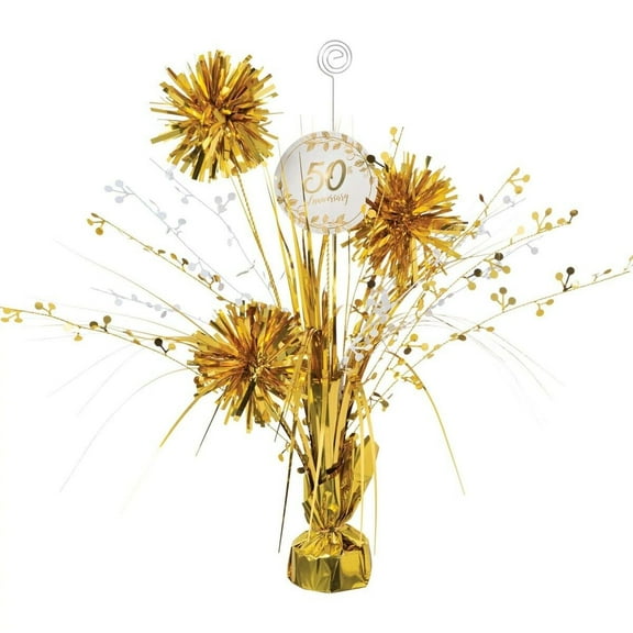 50th Anniversary Centerpiece Decoration For Tables - Gold And White Amscan