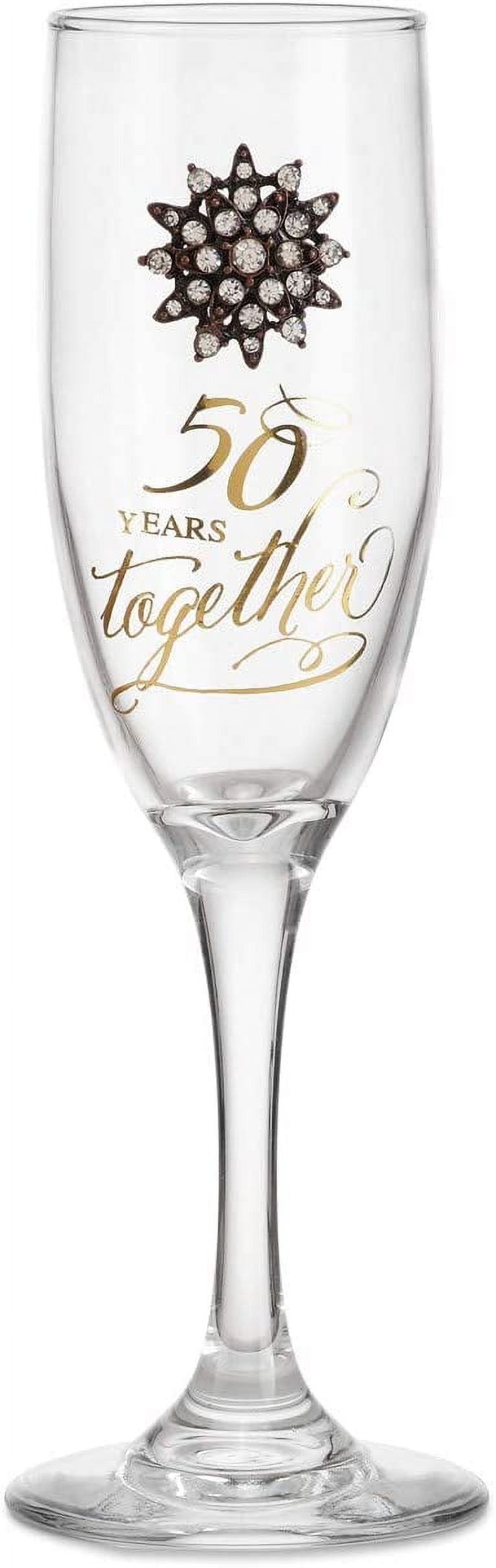50th Anniversary Clear 5 ounce Glass Metal Rhinestone Champagne Flute