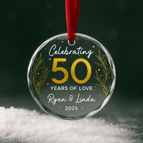 50th Anniversary Glass Ornament – Personalized Golden Wedding Couple Keepsake