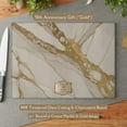 thumbnail image 1 of 50th Anniversary Gold & Cream Marble-design *Glass* Cutting Board, Charcuterie Board Faux Marble Serving Board Cheeseboard 50th Wedding Gift, 1 of 3