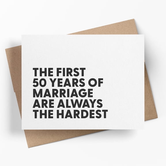50th Anniversary Greeting Card, Funny Marriage Milestone Card for Couple, 50 Years Together, Minimalist Typography Design with Kraft Envelope, Golden Anniversary Gift Idea