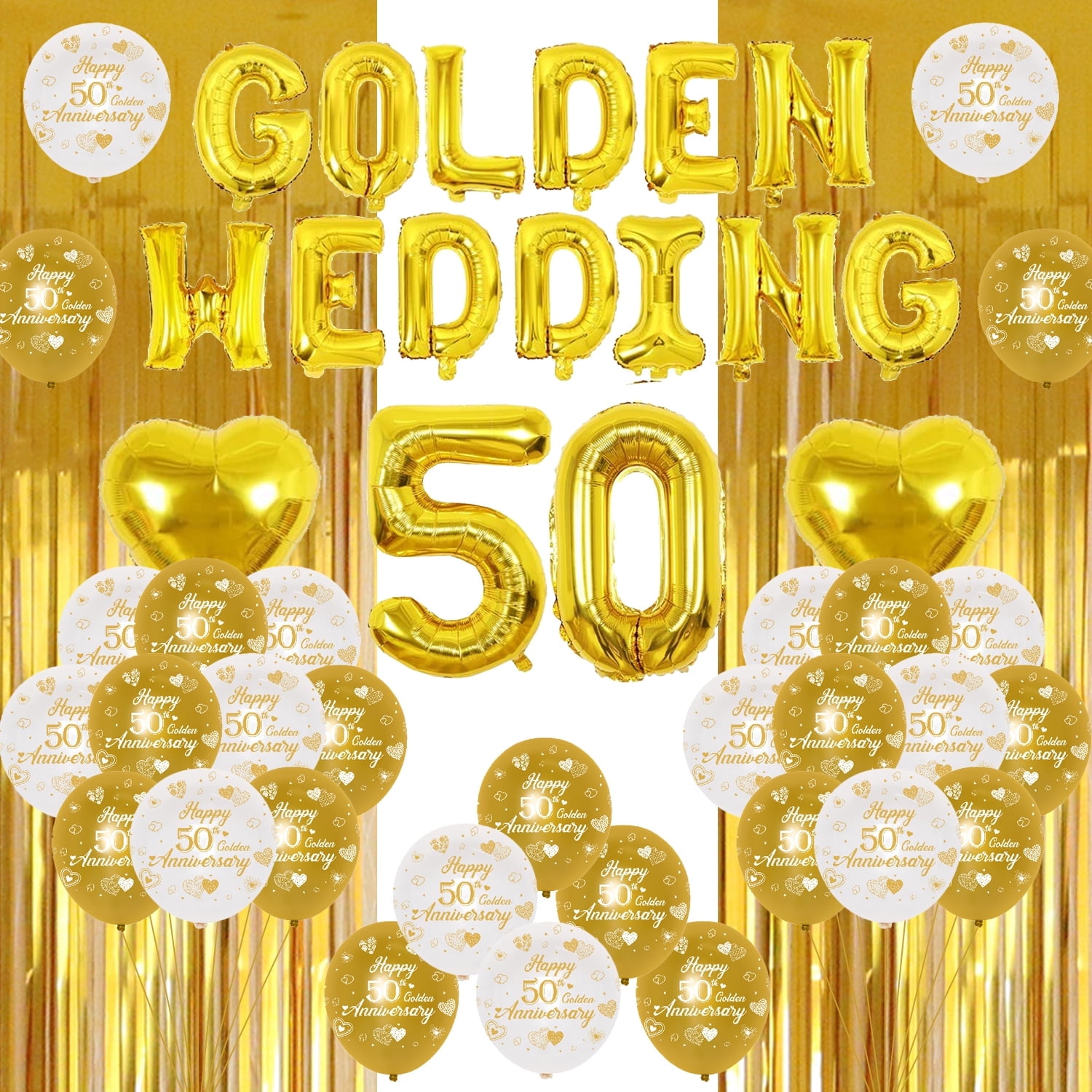 50th Anniversary Party Decoration Supplies, Golden Wedding Decorations, Golden Wedding Foil Balloons Banner Number 50 Set, for 50th Wedding Anniversary Party Decor