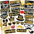 thumbnail image 1 of 50th Anniversary Photo Booth Party Props DIY Kit, Golden Glitter & Black , Anniversary Party Decoration, 1 of 5