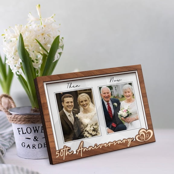 50th Anniversary Picture Frame, Then and Now Wedding Anniversary Gift, Personalized Photo Frame for Couple, Husband and Wife Anniversary Gift