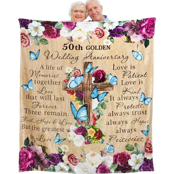 50th Anniversary Throw Blanket Gifts 50th Golden Wedding for Couple Parents Grandparents Friends Golden 50 Years of Marriage Gift Ideas Throw Blankets 60"X 50"