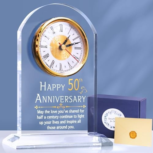 50th Anniversary Wedding Gift, Anniversary Quartz Clock, Desk Table Clock, 50 Years of Marriage, Golden Wedding for Couple, Parents, Grandparents (50th Anniversary)