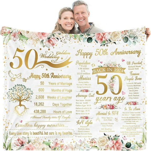 50th Anniversary Wedding Gifts for Couple - Best 50 Years of Marriage Gifts for Parents Friends Grandparents Her or Him - Back in 1974 Golden Anniversary Decorations Throw Blanket Present