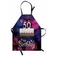 thumbnail image 1 of 50th Birthday Apron Color Spots in Graphic Style Cake Number Candlesticks Cute Lettering, Unisex Kitchen Bib Apron with Adjustable Neck for Cooking Baking Gardening, Blue Pink White, by Ambesonne, 1 of 3