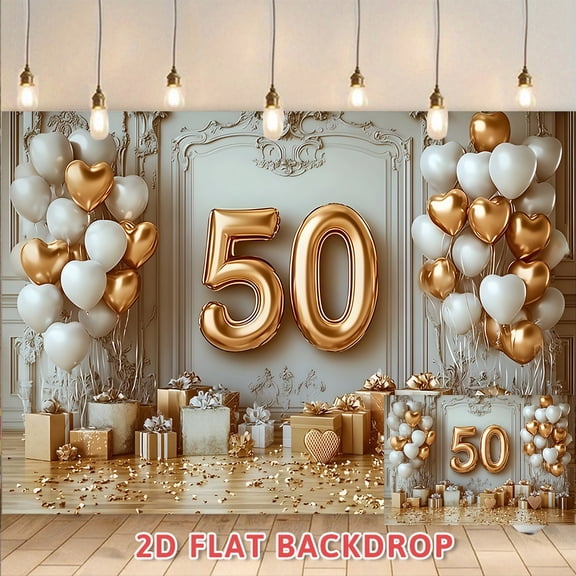 50th Birthday Backdrop Champagne Gold Luxury Style Decorative Background Cloth Suitable For Anniversary Birthday Party Photo Booth Venue Decoration Backdrop Wall