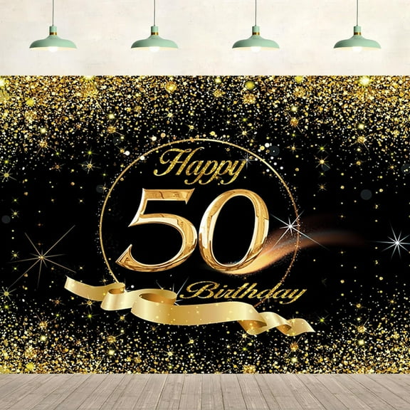 50th Birthday Backdrop Gold Black Birthday Sign Poster Photo Backdrop Diamonds Happy 50th Birthday Banner for Men Women Party Suppiles Decorations Background