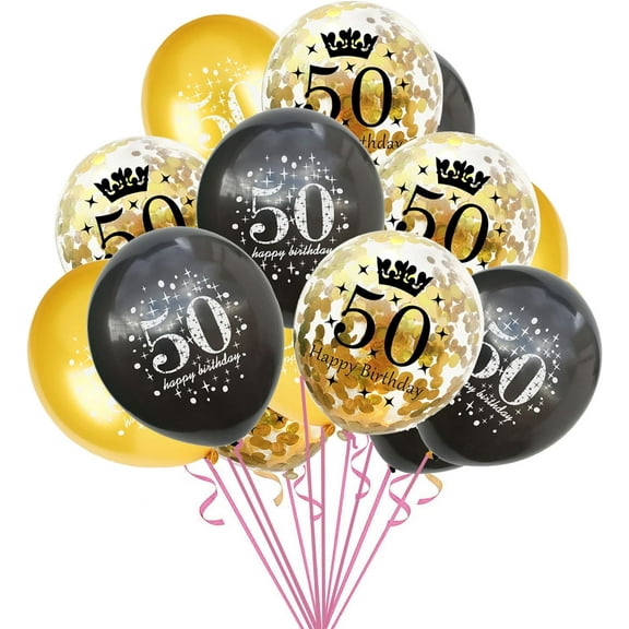 50th Birthday Balloons Black and Gold 50th Birthday Decorations Men Happy Birthday Latex Confetti Balloon for 50 Year Old Birthday Party Decor Supplies 15 Pack 12 Inch