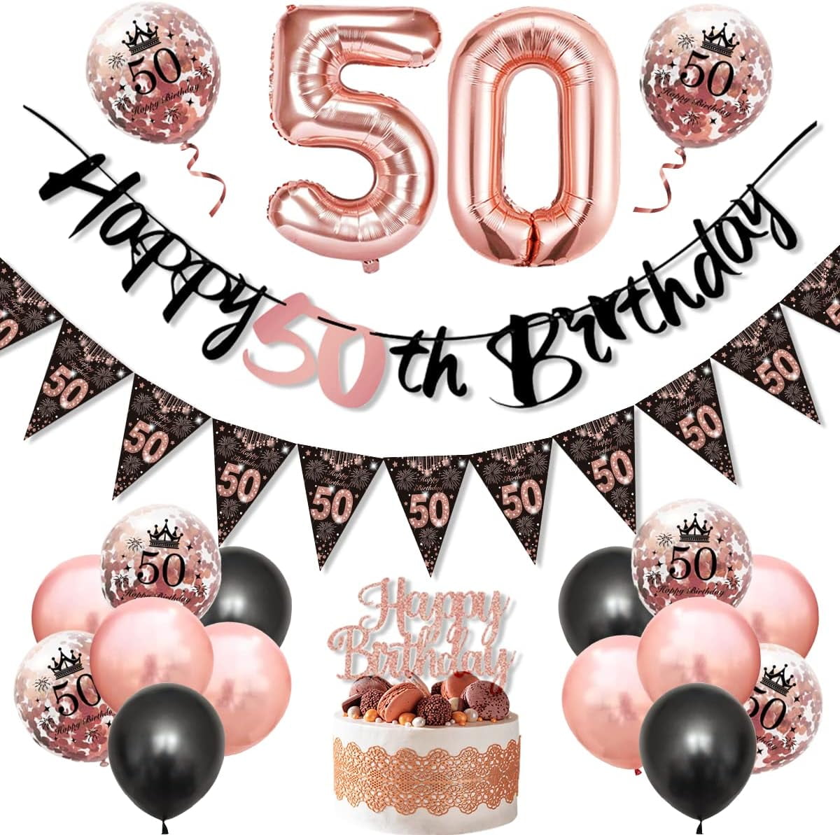 Happy Birthday Luftballon-Banner – Roségold, 13 Buchstaben, 4,3 M Band – Für Partys & Deko