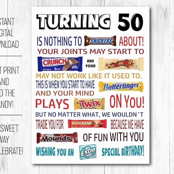 50th Birthday Candy Poster Gag Wall Art, Poster Only